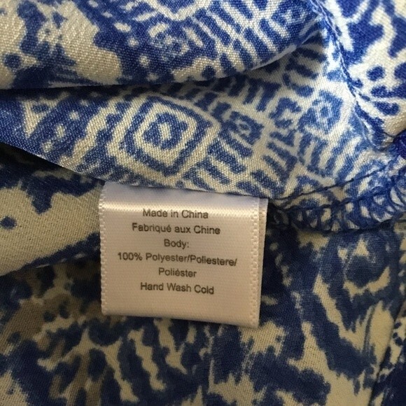 Piperlime Mosaic Print 3/4 Sleeve Blouse L Blue & White Top - Picture 8 of 9